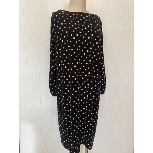 Chico's Dresses & Skirts - Chicos Dress Womens 3 16 18 Black Polka Dot Long Sleeve Shift Midi Loose Fit